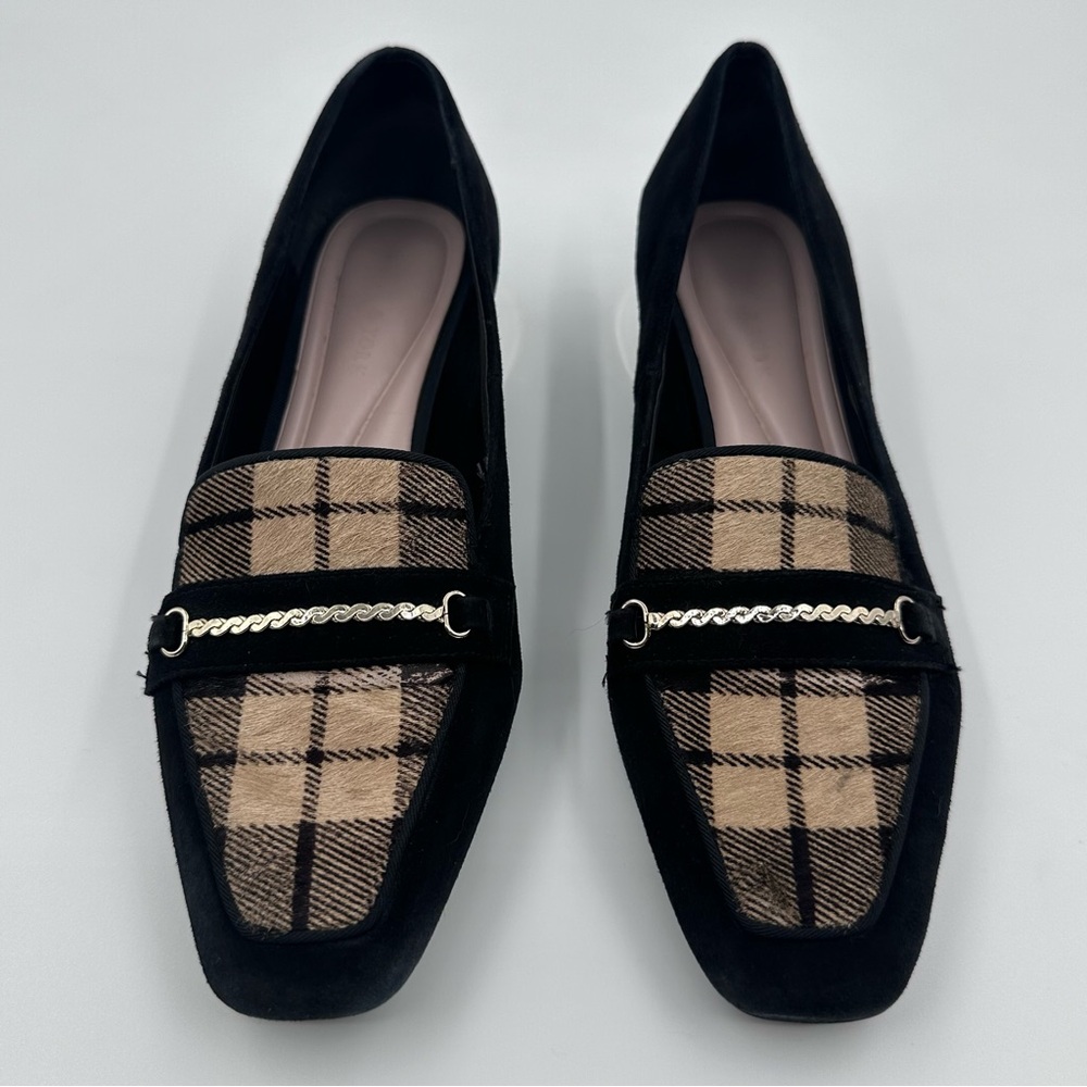 Chic Black and Tan Plaid Loafers
